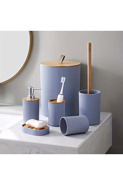 Choice طقم حمام رمادي مكون من 6 قطع مع سلة مهملات وحامل فرشاة أسنان وموزع صابون وطبق صابون