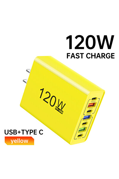 Choice شاحن هاتف محمول سريع الشحن من النوع C USB PD باللون الأصفر، 7 منافذ، 1...