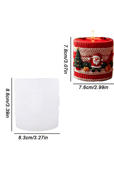 Choice قالب شمعة أسطواني منقوش عليه صورة سانتا كلوز لتزيين الكريسماس، نحت رائ...