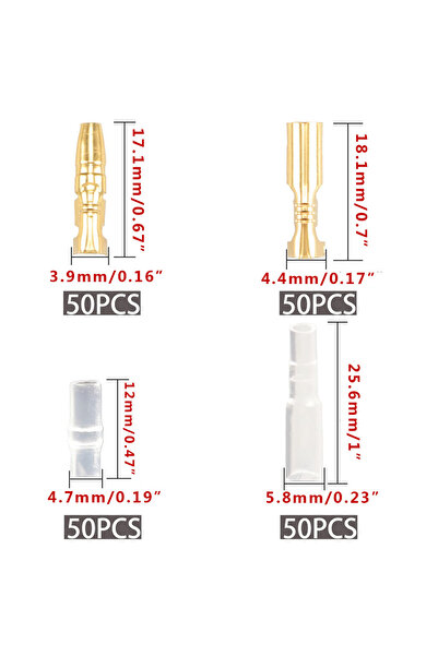Choice 50 زوجًا من موصلات الرصاصة، 200 قطعة، ذكر وأنثى، موصلات طرفية رصاصية نحاسية مع عزل S