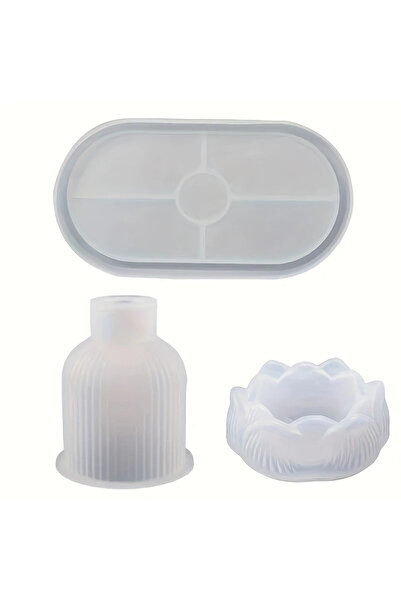 Choice مجموعة صينية اللوتس المكونة من 3 قطع من قالب مزهرية اللوتس المصنوع من الراتينج والجبس لتزيين المنزل بنفسك من السيليكون للمبتدئين