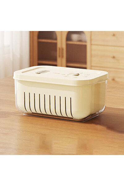 Choice صندوق ثلاجة محكم الغلق باللون البيج للخضراوات والفواكه مع سلة تصريف أو...