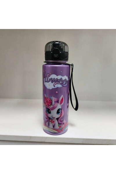 Choice زجاجة مياه سوداء سعة 700 مل خالية من مادة BPA على شكل وحيد القرن اللطي...