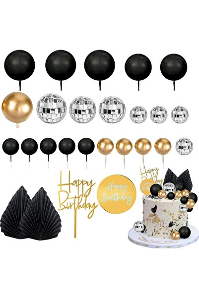 Choice black 25pcs Man Cake Topper Disco Ball Palm Leaves Black Gold Boho Cak...