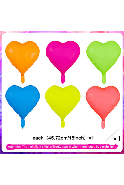 Choice 18inch 6pcs 18 inch neon balloon heart-shaped neon glowing balloon use...