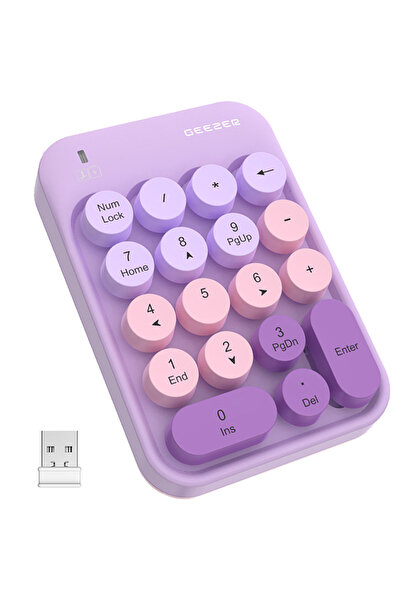 Choice Purple Portable USB 2.4G Wireless Number Keyboard 18 Keys Retro Round Keycads Cute Mini Number Keypa
