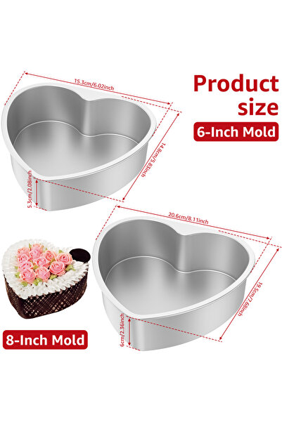 Choice قطعتان من قوالب الكيك على شكل قلب مقاس 6 بوصات و8 بوصات من سبائك الألومنيوم، قالب كيك، أداة خبز الكيك بالجبن