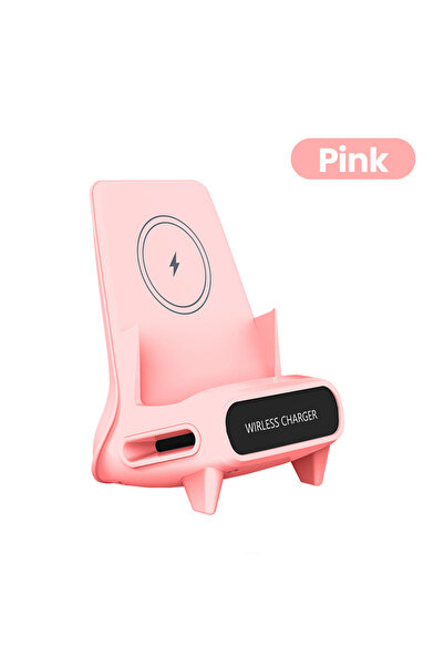 Choice حامل شاحن لاسلكي محمول صغير وردي 15 وات لسطح المكتب مع وظيفة مكبر الصوت