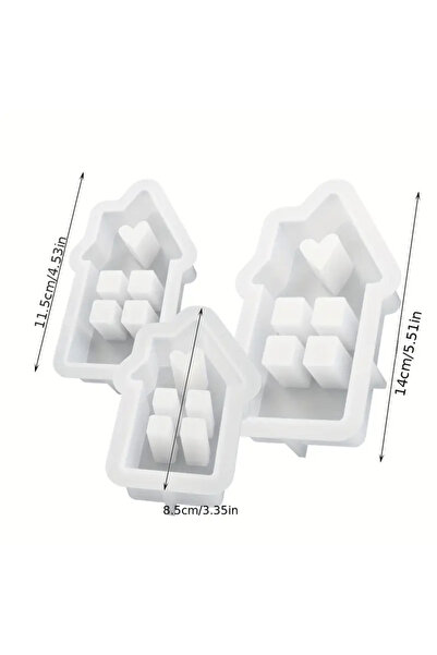 Choice SY-3761-62-63 مجموعة من 3 قطع من قوالب السيليكون الخرسانية لمنزل على شكل قلب لعيد الميلاد