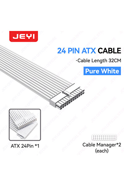 JEYI مجموعة كابل تمديد مزود الطاقة 24 سنًا ATX - كابل 24 سنًا ATX + كابل EPS 8 سنون + كابل PCIe 6+2 سنون 18AWG نحاسي