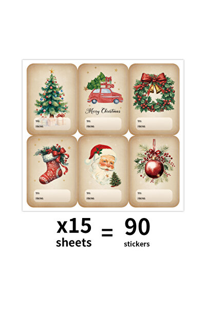 Choice 90 قطعة من ملصقات هدايا عيد الميلاد العتيقة، ملصقات تغليف هدايا عيد ال...