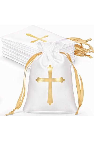 Choice 10 قطع بيضاء من أكياس هدايا المعمودية الساتان مع رباط 4 × 6 بوصة أكياس...