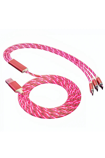 Choice كابل شحن الهاتف 3 في 1 متعدد المنافذ USB عالمي متدفق بإضاءة LED بطول 1...