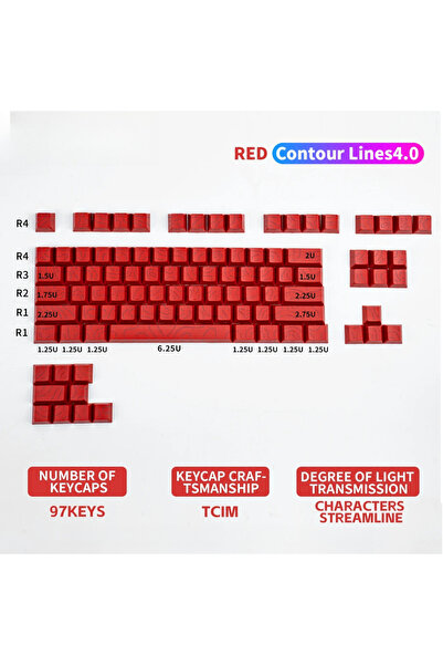 Choice10 97Red Red Contour Side Printed Shine Through Keycaps Cherry Profile ...