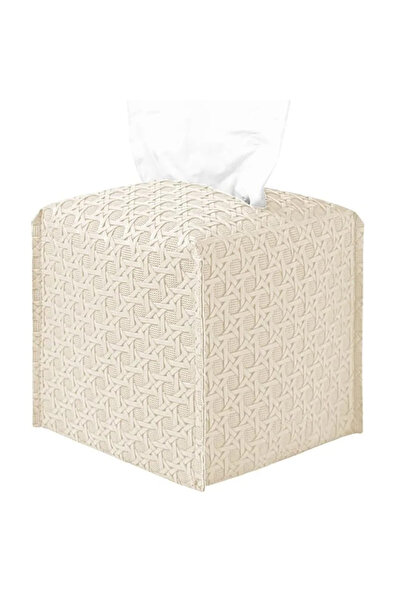 Choice علبة مناديل مربعة من جلد البولي يوريثان باللون البيج بتصميم من الخيزرا...