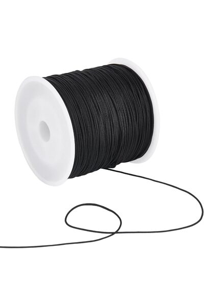 Choice AECH08-05887 حبل نايلون أسود بطول 100 ياردة، حبل جرس الرياح 0.8 مم، بد...