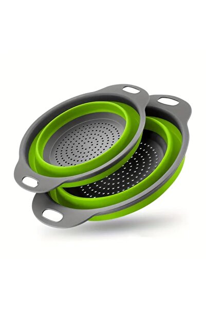 Choice1 green big Space-Saving Silicone Colander with Handle Collapsible Sili...