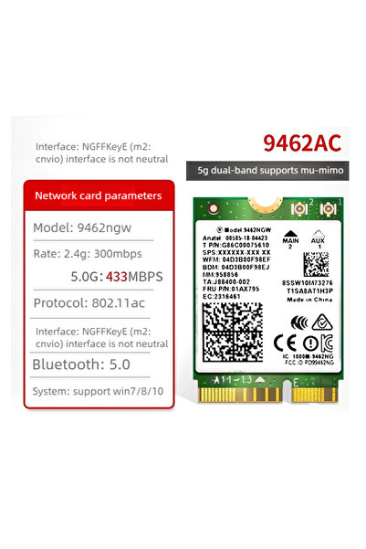 Choice 9462 9462NGW 9462 Wireless Network Card Bluetooth Notebook 5G Dual-Band Cnvi Protocol 802.11AGN,AC