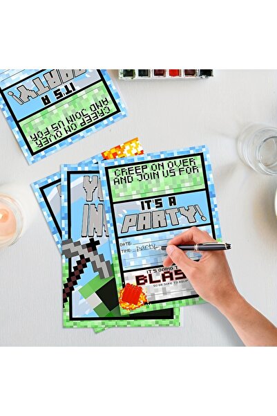 Choice ديكورات حفلات عيد ميلاد بطابع لعبة فيديو باللون الأزرق، 20 قطعة من دعو...