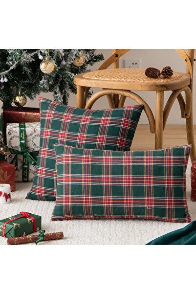 Choice 2 قطعة 45 × 45 سم غطاء مربعات أحمر وأخضر 2 قطعة أغطية وسائد زخرفية منقوشة لعيد الميلاد تارت اسكتلندي
