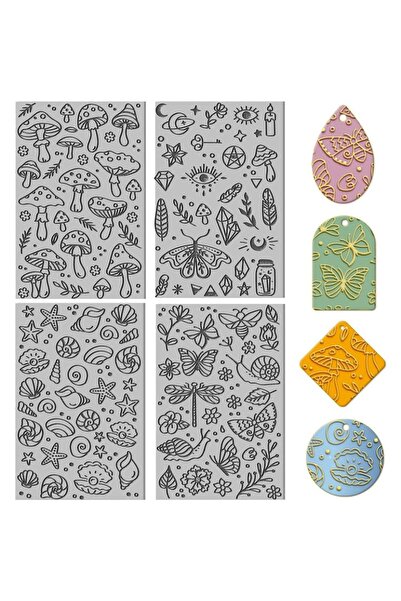 Choice AECH04-12941 4 قطع من أوراق نسيج طين البوليمر، حصيرة نسيج بوليمر الفطر، الحياة البحرية، الفراشة، التنين