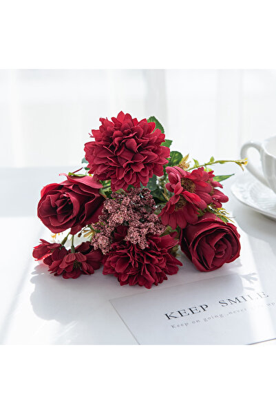 Choice 1 قطعة من زهور الخريف الاصطناعية الحمراء باقة ورد العروس لحفلات الزفاف...