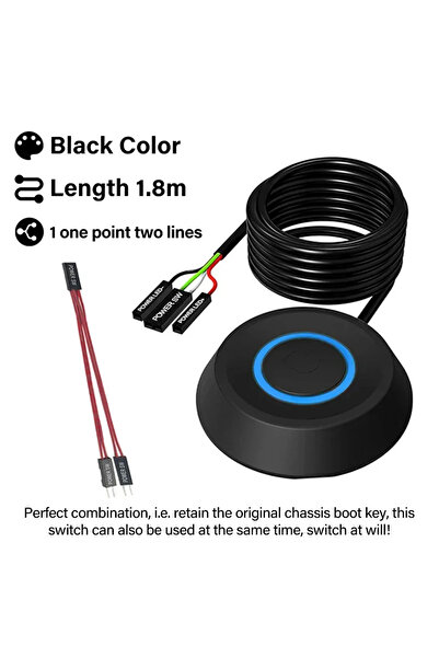 GGBEE مفتاح تشغيل/إيقاف تشغيل خارجي أسود مع ملحق 1.8 متر للكمبيوتر المكتبي