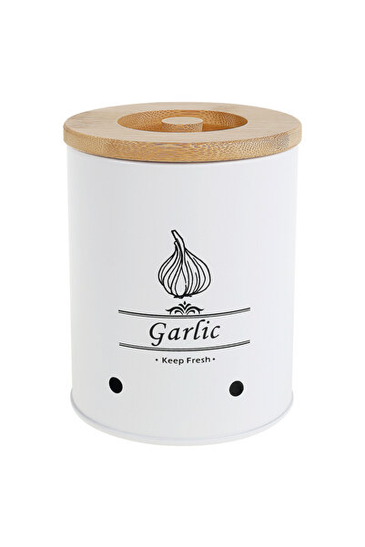Choice White Garlic Keeper Storage Jar Versatile Onion Potato Garlic Storage Box with Wood Lid Food Contain