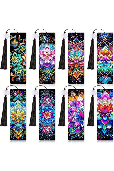 Choice UU002 8-Piece DIY Lotus Diamond Painting Set Bookmarks, Acrylic Crysta...
