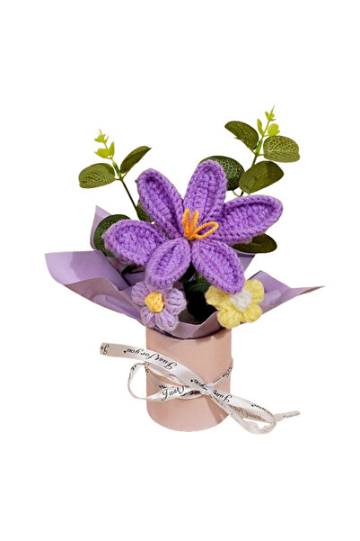 Choice باقات زهور كروشيه يدوية الصنع، مقاس واحد، أرجوانية، قطعة واحدة، باقة ز...