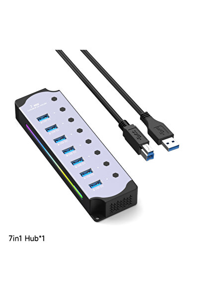 Choice موزع 7 في 1، موزع USB مزود بالطاقة 10 في 1، واجهة USB 3.0، مفتاح فردي،...