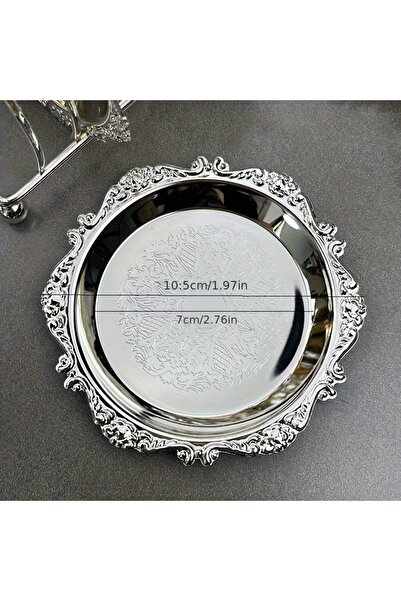 Choice silvery 1pc retro light luxury style metal jewelry tray with carved de...