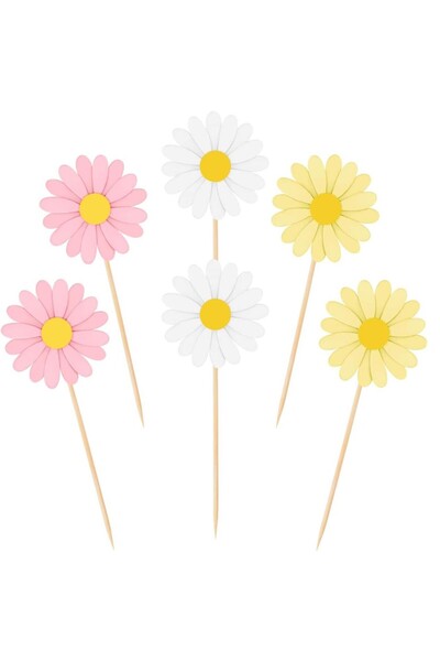 Choice3 24pcs mixed 24Pcs Daisy Flower Cake Topper Toothks Chrysanthemum Cupc...