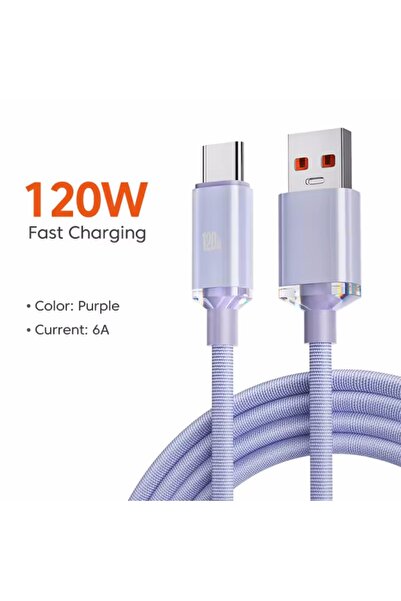 Choice كابل PD من النوع C بطول 2 متر بنفسجي 120 واط، سلك شاحن فائق السرعة، كا...