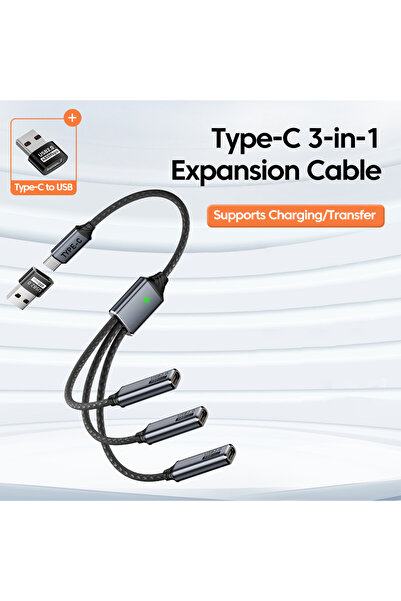 Choice كابل موزع USB من النوع C-3، كابل موزع USB من النوع C ذكر إلى 3 منافذ U...