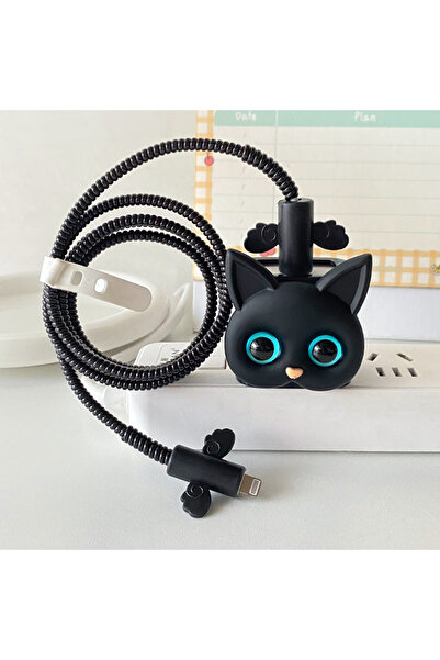 Choice مجموعة من 5 قطع من واقيات الكابلات اللطيفة من بلاك كات لأجهزة آيفون 15 و14 و13 و18/20 وات، حماية شاحن أصلية