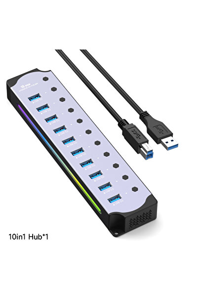 Choice موزع 10 في 1 موزع USB مزود بالطاقة 10 في 1 واجهة USB 3.0 مفتاح فردي RG...