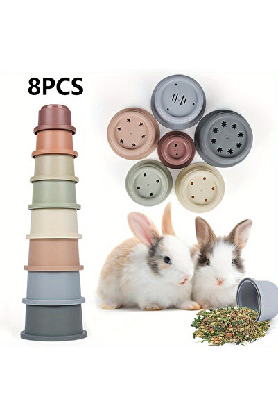 Choice 8 قطع من أكواب التكديس للأرانب والشنشيلة وخنازير غينيا - عش بلاستيكي متعدد الألوان قابل لإعادة الاستخدام