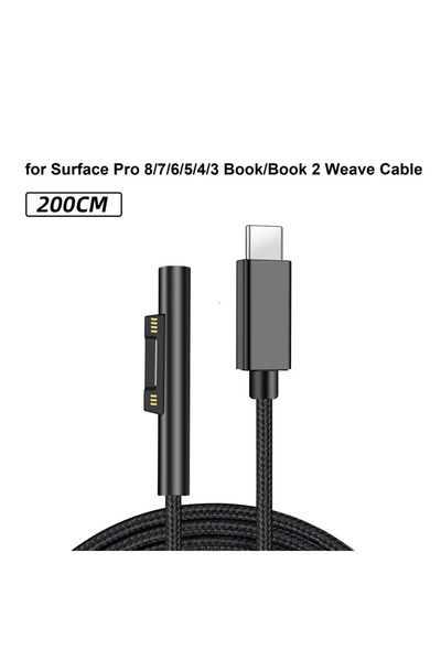 Choice 200CM Weave Cable 15V 3A 65W Type C Power Supply Charger USB C PD Charging Cable for Microsoft Surfa