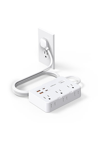 Choice US Plug White Ultra Thin Flat Plug Extension Cord with 6 Widely Outlet...
