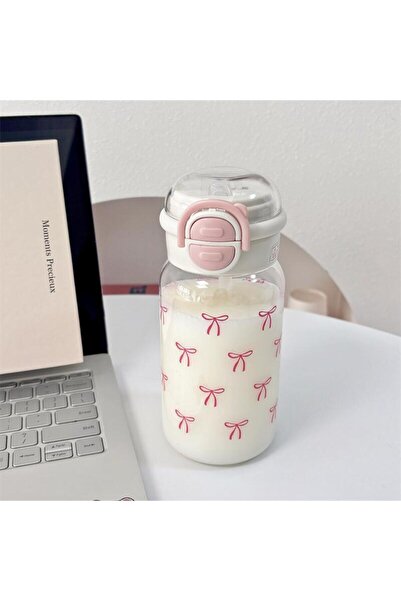 Choice زجاجة مياه لطيفة وردية اللون 501-600 مل مع غطاء بلاستيكي قابل للفتح وا...