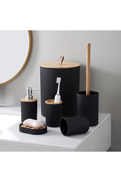 Choice مجموعة حمام سوداء مكونة من 6 قطع مع سلة المهملات وحامل فرشاة الأسنان وموزع الصابون وطبق الصابون