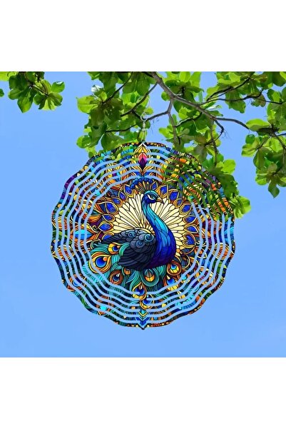 Choice دوارة هوائية من الزجاج الملون من PeaRooster - تصميم طاووس ثلاثي الأبعا...