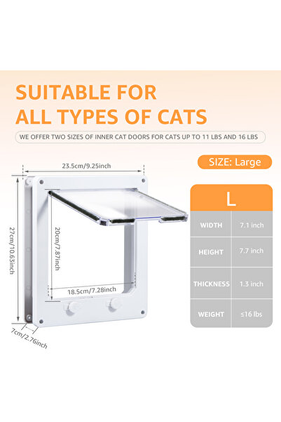 Choice1 1Pcs White L Upgraded Cat Flap Door with 4 Way Lking ABS Plastic Secu...