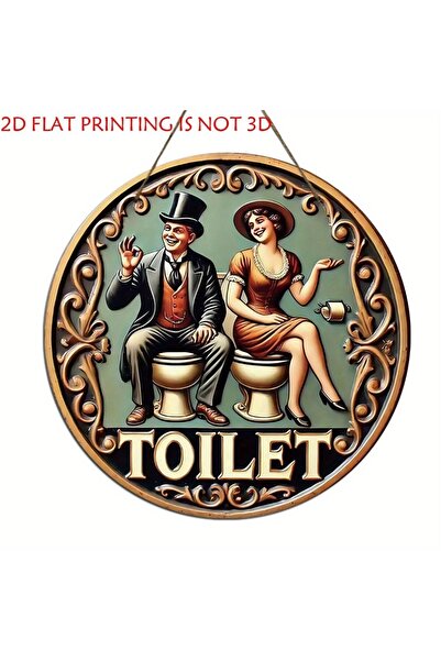 HELLOYOUNG 20x20cm TYA28488-20x20cm Retro Metal Toilet Sign - Elegant Floral Relief Style | With Top-Hatted Cha