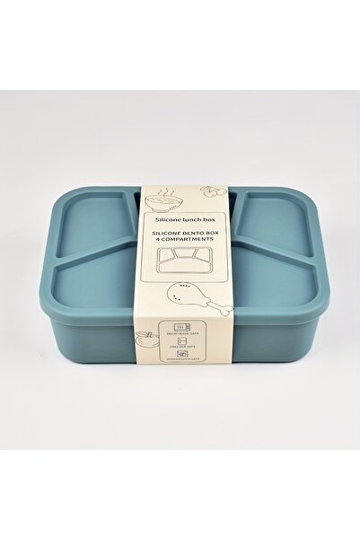 Choice صندوق غداء سيليكون أزرق فاخر بتصميم بسيط، قطعة واحدة، أربعة أقسام، سمي...