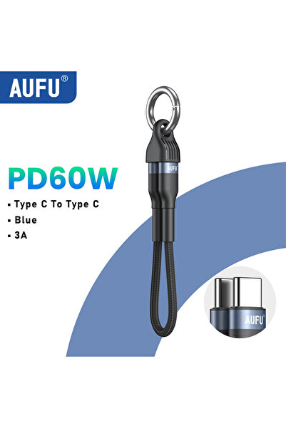 Choice كابل USB Type-C إلى Type-C بطول 0.19 متر، 60 واط، أزرق، AUFU PD60W، كا...
