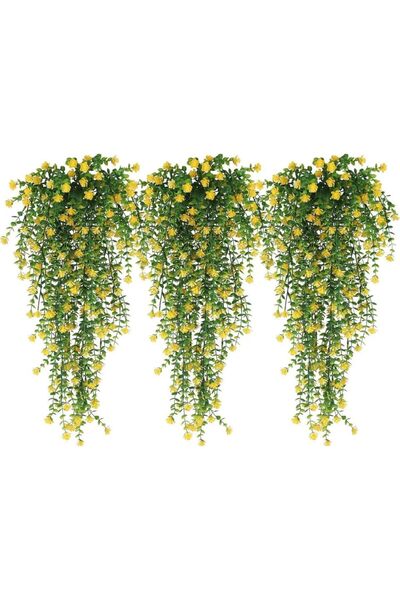 Choice 3 قطع من الزهور الصفراء، 3 قطع من النباتات الصناعية المعلقة، نبات معلق...