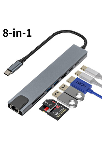 Choice موزع 8 في 1 من النوع C 3.1 محول 8 في 1 من USB C إلى HDMI بدقة 4K مع قارئ بطاقات RJ45 SD/TF وشحن سريع PD