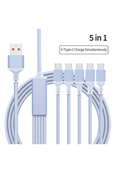 Choice كابل شحن متعدد 5 في 1-5C بطول 2 متر، محول شحن سريع USB مضفر من النايلو...